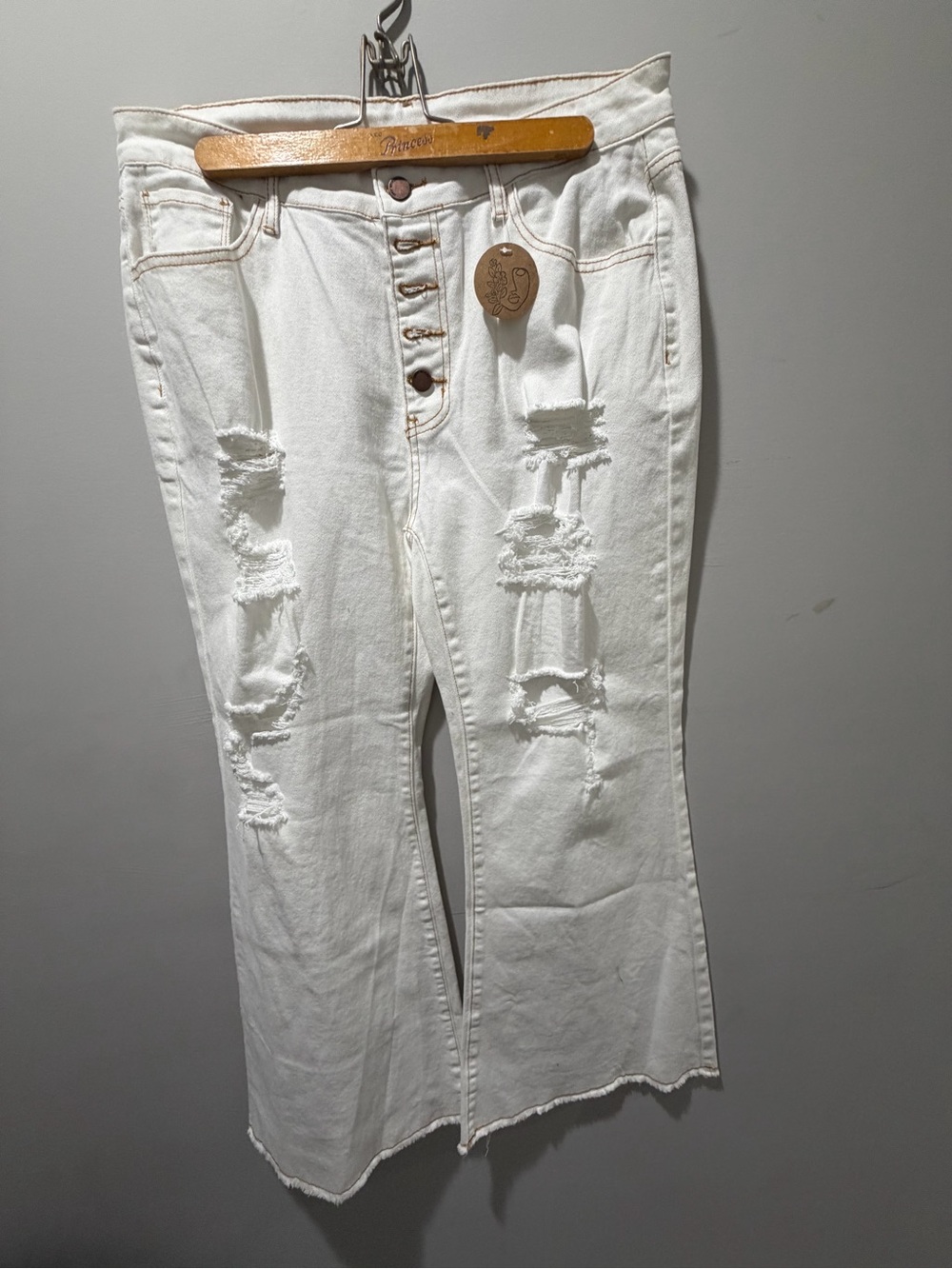 White Distressed Button-Fly Women's Jeans